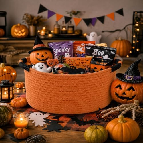 Happyiren Pumpkin Orange Boo Basket Empty Gift Basket for Halloween, 13x8x6 - Image 4