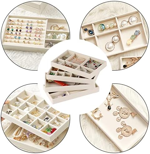 Jewelry Trays,Velvet Stackable Organizer Trays,Drawer Inserts Jewelry Display Case For Rings Stud Necklaces Earring Organizer Tray for Women Girls-8 Pack (Beige) - Image 6