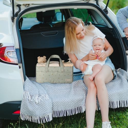PeraBella Baby Diaper Caddy Organizer, Floral Baby Basket Shower Gift, Nursery Organizer Basket Newborn Boy & Girl Essential Items, Changing Table Organizer Caddy for Baby Stuff, Car Caddy- Sage Green - Image 6