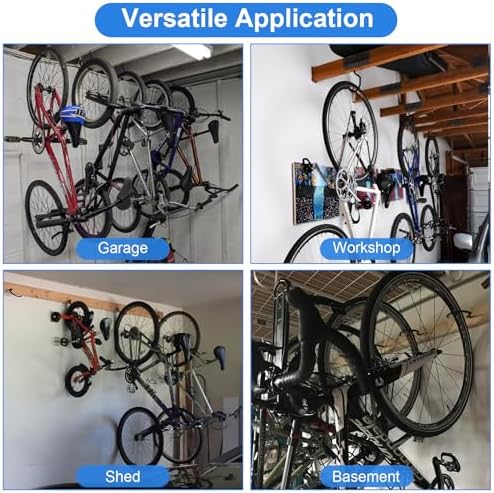 Garage Hooks Heavy Duty, Bike Hooks for Garage Wall Ceiling Mount, 100lbs Capacity Carbon Steel Bicycle Hangers with Anchors, Wide Opening Utility Storage Hooks for Mountain Road Bike Ladder 4 Pack - Image 7