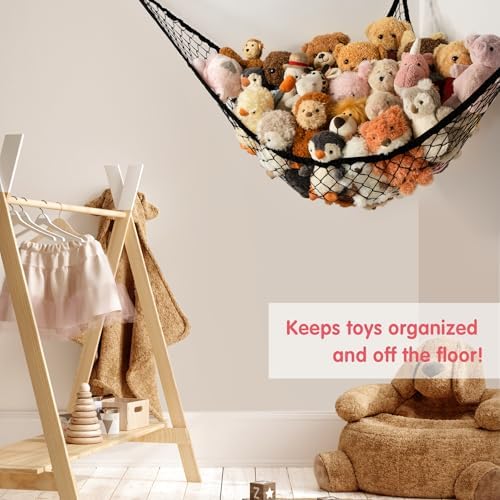 Stuffed Animal Storage Hammock Net Corner - Large Toy Hammock Net for Stuffed Animals Room Decor - Cute Stuff Animal Organizer Holder for Plush Plushie - Kids Baby Nursery Wall Bedroom Home Decor - Image 4