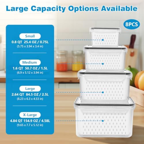4 Pack Heavy-Duty Fruit Storage Containers for Fridge, Produce Fresh Keeper - Image 2