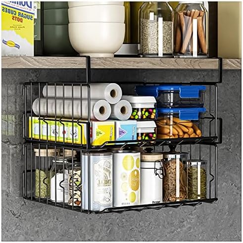 Under Shelf Basket Storage 2Pack - 11.8in Metal Under Cabinet Shelf, Hanging Wire Basket Shelves, Undershelf Storage Basket for Kitchen Pantry Bookshelf by Couwilson