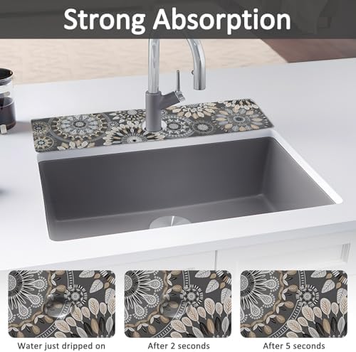 2PCS 24" X 5.5" Kitchen Sink Splash Guard Faucet Mat Mandala Super Absorbent Fast Drying Faucet Guard & Draining Mat Sink Splash Guard Behind Faucet for Kitchen, Bathroom - Image 3