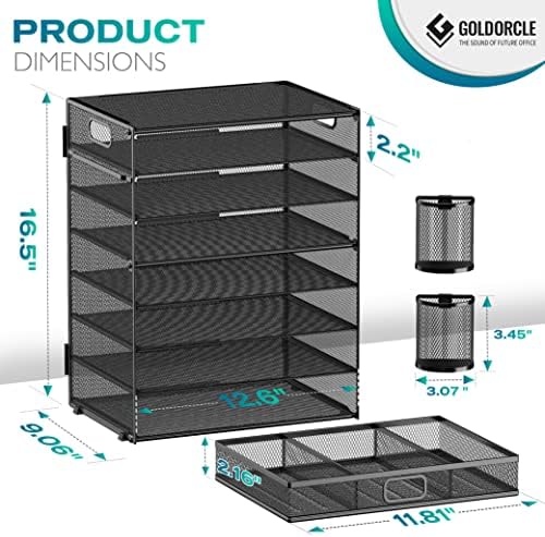 8 Tier Paper Letter Tray Organizer (Black-with Drawer,Pen Holders) - Image 3