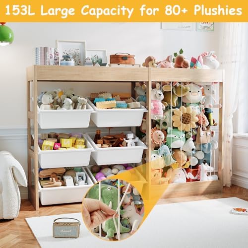 Kids Toy Storage Organizer with Stuffed Animal Holder, Wooden - Image 5