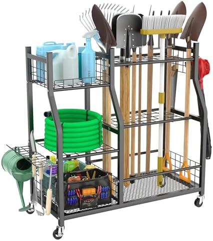 WALMANN Garden Tool Organizer with Wheels, Rakes/Shovels/Yard Tools Stand by WALMANN