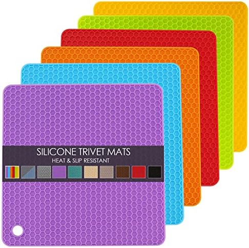 6 Pack Silicone Trivet Mat, Silicone Trivets for Hot Pots and Pans, Multipurpose Non-Slip & Heat Resistant Silicone Hot Pad for Kitchen Counter by QPIXDIGITAL