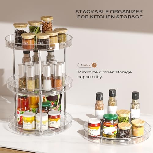 2 Pack 2 Tier Lazy Susan Turntable Organizer, Clear Rotating Lazy Susan - Image 6
