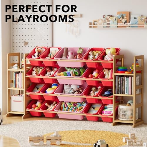 SpaceAid Toy Storage Organizer with 6 Shelves and 20 Bins, Toy Organizers Storage Bookshelf, Kids Bin Shelf Toys Box Bookcase for Bedroom Playroom Organization Room Decor, Red and Pink - Image 4