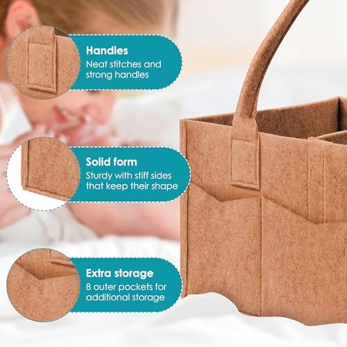 Cute Castle 2 Pack Diaper Caddy Organizer - Portable Baby Caddy Organizer with Handle, Nursery Storage Bin and Car Organizer for Girls, Boys - Baby Gift Basket - Caramel - Image 7