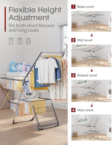 Sakugi Clothes Drying Rack, Foldable 2-Level with 55.5" Adjustable Wings - Image 5