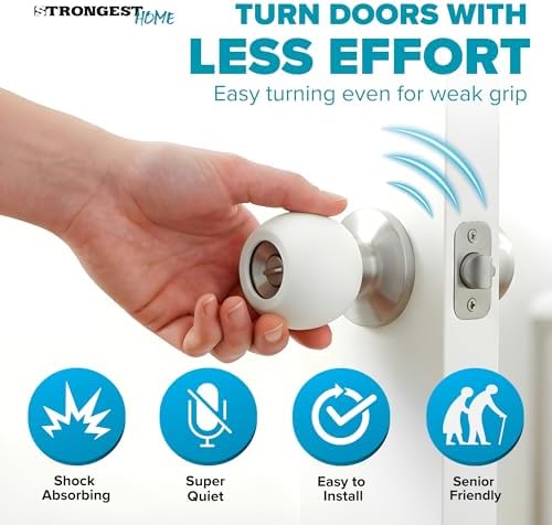 STRONGEST HOME White Silicone Door Knob Cover & Wall Protector – Soft Rubber Handle Grip for Arthritis Support and Quiet Damage Prevention (4 Pack) - Image 6