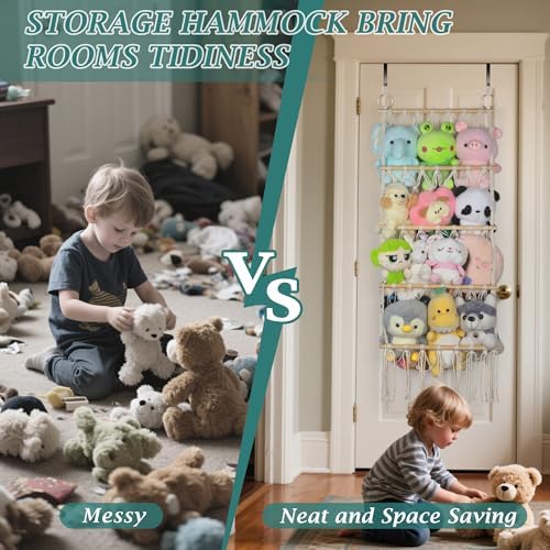 42cm Wide Over The Door Stuffed Animal Storage Hammock Corner Wall Hanging Storage Holder Boho Macrame Plush Toy Organizer Net for Stuffed Animal - Image 3
