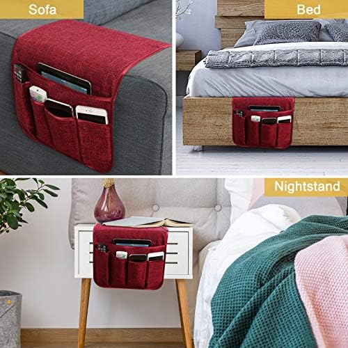 Sofa Armrest Organizer Non-Slip Remote Control Holders for Recliner Couch Chair Armchair Caddy with 5 Pockets for Table,Cell Phone,Ipad,Magazines,Books (Winered, 13 x 35 Inch) - Image 6
