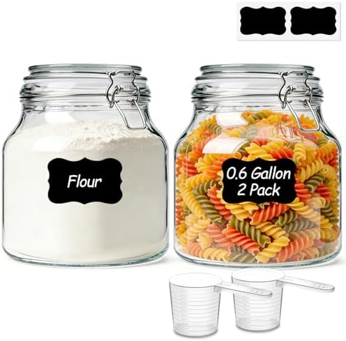 ComSaf Glass Pantry Jars with Airtight Lids 74 oz 2 Pack Large Wide Mouth by ComSaf