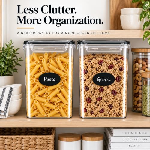 DWËLLZA KITCHEN Flour Sugar Storage Containers Set of 4; 3.6L Plastic Airtight Food Storage Containers with Lids for Kitchen Pantry Organization and Storage - Dry Food Containers, Labels & Marker - Image 6
