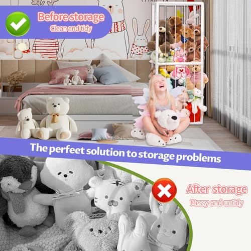 Stuffed Animal Storage, Kids Toy Zoo Storage Organizer with Elastic Band, Thicken PVC Tube Large Stuffed Animals Holder for Nursery Playroom Bedroom Room Furniture Plush Storage(White) - Image 4