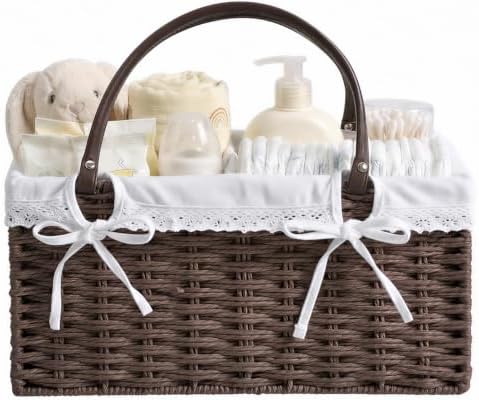 Yecaye Large Baby Diaper Caddy Organizer, Paper Rope Storage Baskets, Brown by Yecaye