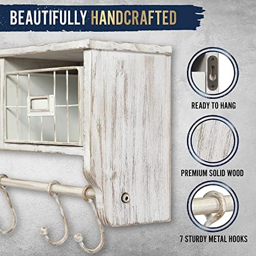 HBCY Creations Wall Mounted Shelf with Coat Hooks and Baskets, Solid Wood Entryway Organizer Wall Shelf with Hooks - Hang Coats, Keys or Coffee Mugs, Rustic Brown 24" Wide - Image 6