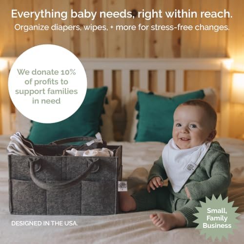Parker Baby Co. Felt Diaper Caddy Organizer - Regular, Charcoal - Image 2