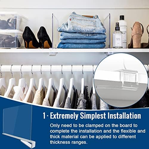 BAUMFEUER 12 Pack Clear Acrylic Shelf Dividers for Closet Shelf Organizer of Bedroom Kitchen Office Bathroom Organizer for Clothes Books Hats and Handbags - Image 4