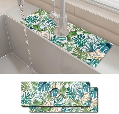 2PCS 15" X 5.5" Kitchen Sink Splash Guard Faucet Mat Leaf Super Absorbent Fast Drying Faucet Guard & Draining Mat Sink Splash Guard Behind Faucet for Kitchen, Bathroom by Unknown