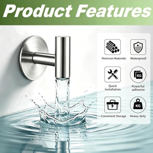 Heavy Duty Self-Adhesive Coat Hooks, Stainless Steel Towel Hooks for Bags, Towels, Robes, Hats, Aprons – No Drill Bathroom, Kitchen, Hotel Wall Hooks (Silver, 4 Pack) - Image 5