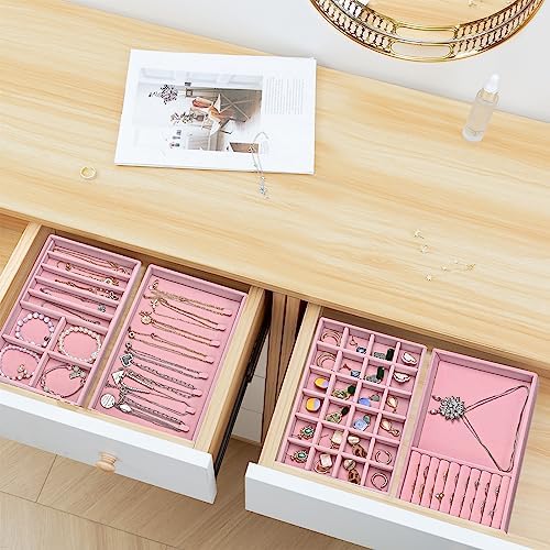 ProCase Stackable Jewelry Organizer Trays for Drawers, Jewelry Drawer Inserts Container Display Case Storage for Earring Necklace Rings Bracelet with Removable Dividers -Dustypink, 4 Layers - Image 4