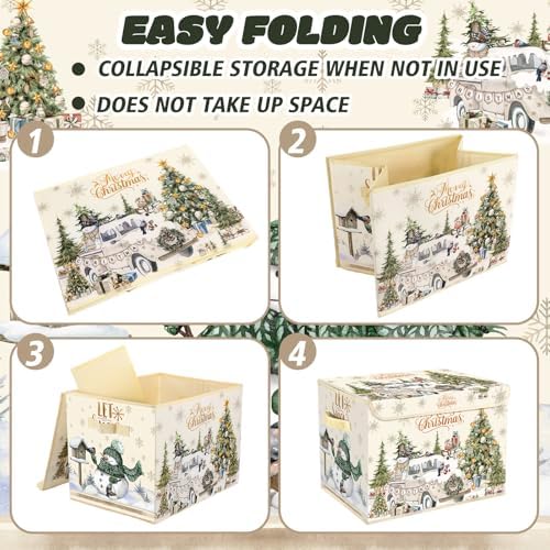 Briwooody Christmas Storage Bin with Lid and Carrying Handle Christmas Foldable Storage Box Large Xmas Decorative Collapsible Container Basket for Organizing Closet Home Bedroom Gift(Truck) - Image 5
