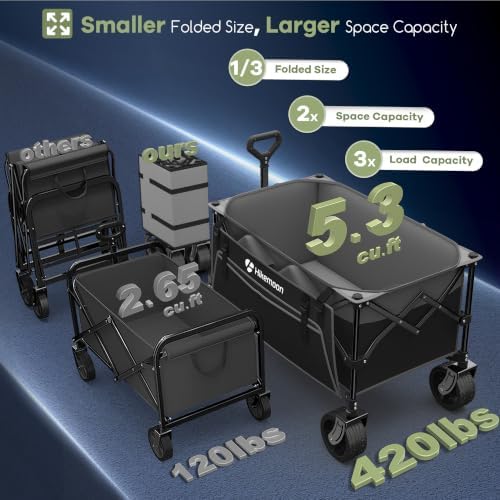 HIKEMOON 150L Collapsible Wagon Compact, Big Wheels, 420LBS Grey & Black - Image 2