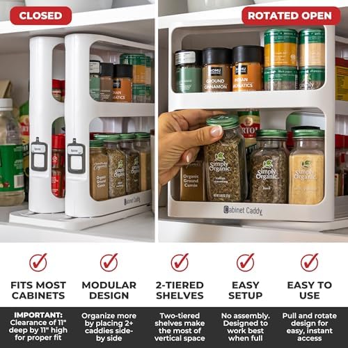 Cabinet Caddy Spice Rack Organizer for Cabinet, Pull & Rotate, 2-Tier - Image 3