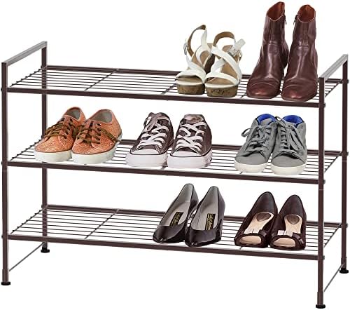 Simple Houseware 3-Tier Stackable Wired Grid Shoe Rack, Bronze - Image 2