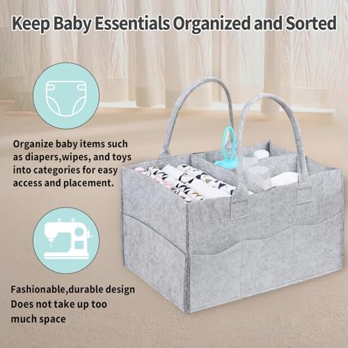 2 Pack Diaper Caddy Organizer, Portable Baby Caddy Organizer with Handle, Collapsible Nursery Storage Bin and Gift Baskets for Girls and Boys - Newborn Essentials, Baby Shower Gifts (Gray) - Image 4