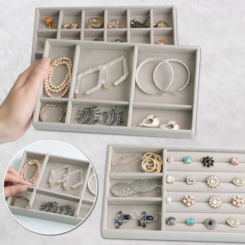 8 Set Jewelry Organizer for Drawer Velvet Jewelry Trays, Jewelry Trays for Drawers Easy To Store Your Jewelry Storage Display Tray for Earring Necklace Rings Bracelet (Grey) - Image 4