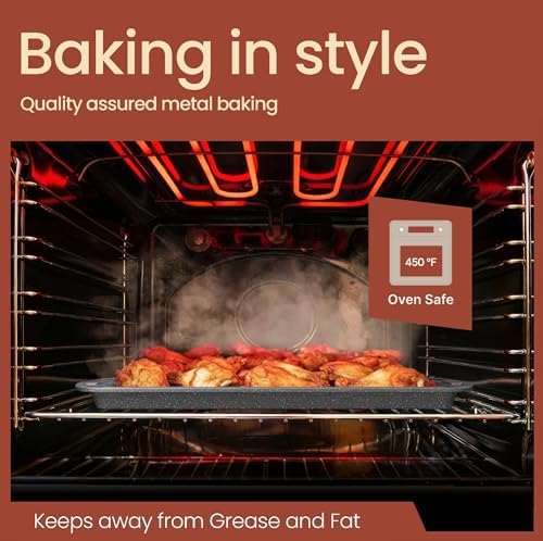 Cookie Sheet with Wire Rack Set, 2-Piece Nonstick Gray Marble Carbon Steel Pan & Cooling Rack, Space-Saving Stackable Set, PFOA, PFOS, PTFE Free, Oven Safe Up to 450°F, 17.4" Pan & 14.7" Rack - Image 6