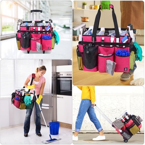 Rolling Cleaning Caddy Bag Built-in Hard Plastic Sheet Detachable Trolley - Image 2