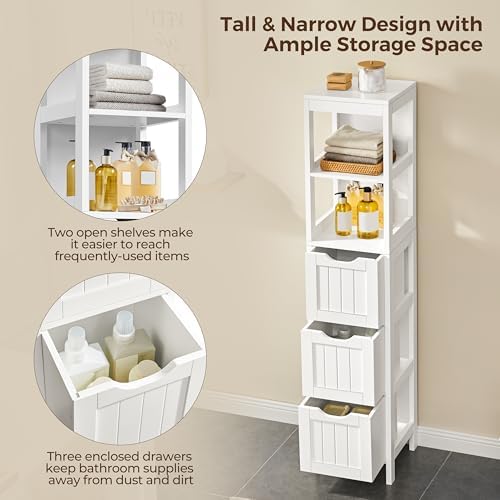 Yaheetech 56" Tall Narrow Bathroom Storage Cabinet with 3 Drawers, White - Image 6