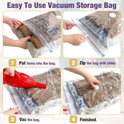 HIBAG Vacuum Storage Bags, 10-Pack Vacuum Seal Bags for Clothing Clothes, Space Saver Bags (2 Jumbo, 2 Large, 2 Medium, 2 Small, 2 Roll-up) with Pump (10-Combo) - Image 4