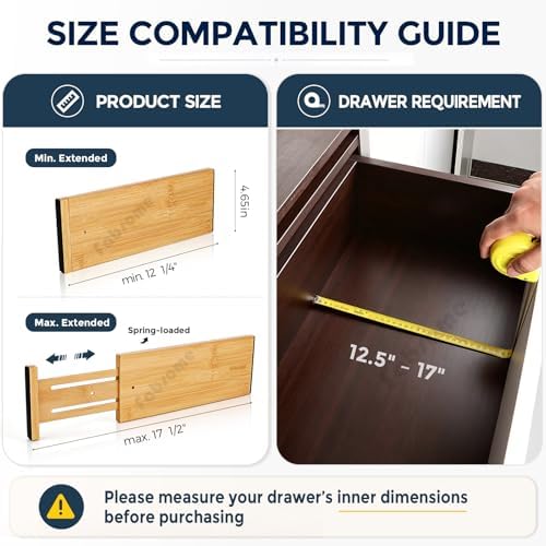 Fabsome Dresser Drawer Organizers 6 Pack, 4.65'' High Adjustable from 12.5-17‘’ Bamboo Drawer Dividers for Clothing Baby Clothes, Wooden Separators for Dresser Nursery Organization with Soft Foam Ends - Image 6