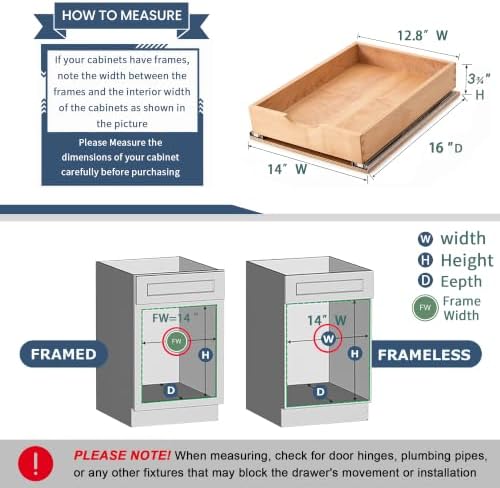 Pull Out Cabinet Drawers - 9x2 Size Options (10-29'W,18-21'D), Pre-Assembled with Soft Close Slides, Solid Beechwood, Easy Installation(DRAWER-14x16) - Image 2