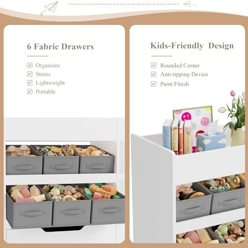 BOTLOG Kids Toy Storage Organizer with Bookshelf and 2 Rolling Drawers - Image 6