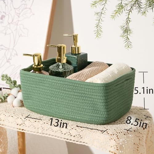 MiniArk Small Storage Baskets for Organizing | Closet Organizer Bins | Shelf Toy Basket | Woven Rope Baskets | Cube Decorative Box | Shallow Basket | 13x8.5x5.1” | 3 Packs Green - Image 3