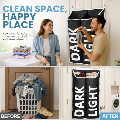 Hanging Laundry Hamper Bag XL 40x22", Space Saving over the Door Storage Bags, Behind the Door Hampers for Dirty Clothes & Wall Mounted Basket for Bathroom, Organizer for Small Room Spaces RV - Image 4