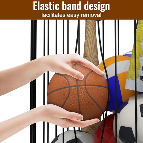Garage Ball Storage with Wheels, Ball Sports Organizer Storage Cart, Sports Equipment Organizer, Sports Ball Rack With Elastic Rope, Garage Organization Storage Rack, Ball Holder, Black - Image 2
