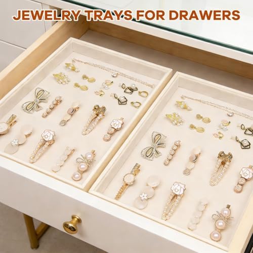 Beige Velvet Jewelry Tray for Drawers Black Jewelrys Display Tray Stackable Jewelry Organizer Trays for Necklace Bracelet Ring Watch (2 Pack) - Image 6