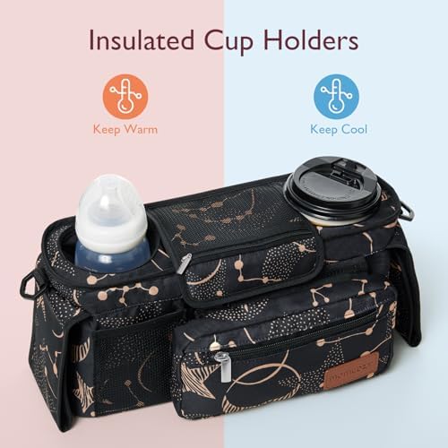 Momcozy Universal Baby Stroller Organizer, 2 Insulated Cup Holder, Detachable Zippered Pocket, Adjustable Shoulder Strap, Large capacity for baby essentials, Compact Design Fits Any Strollers - Image 6