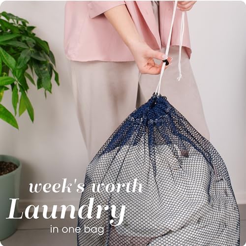 Handy Laundry Mesh XL Laundry Bag 24"x36", Heavy Duty Drawstring, Navy Blue - Image 3