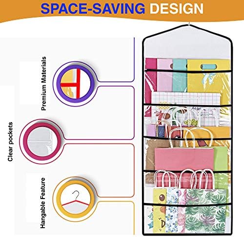 ProPik Hanging Double Sided Gift Bag Storage Organizer with Multiple Front and Back Pockets Organize Your Gift Wrap, Tissue Paper, and Paper Bags 38 x 16 Inch PVC (Black) - Image 3