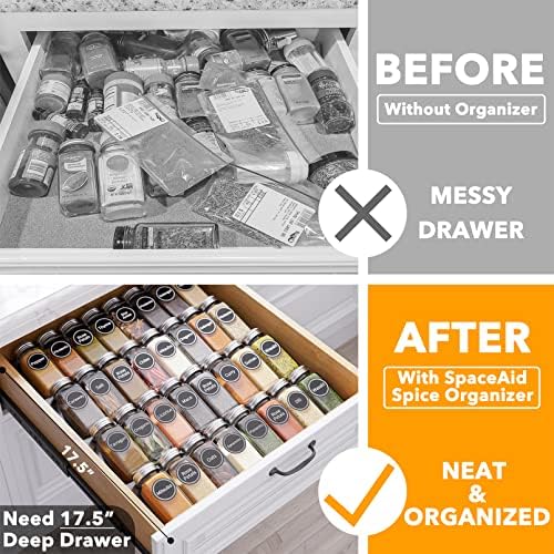 SpaceAid Spice Drawer Organizer with 32 Spice Jars, 386 Spice Labels, 4 Tier Seasoning Rack Tray Insert for Kitchen Drawers, 15" Wide x 17.5" Deep - Image 2